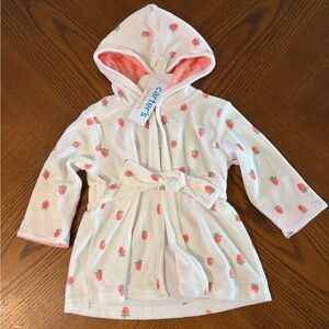 Carter's Strawberry Pattern Plush Bathrobe in White and Pink